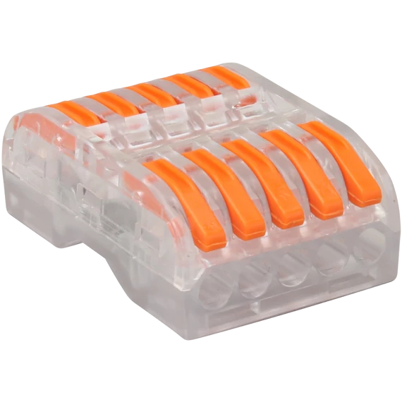 TRACON Csavar nélküli vezetékösszekötő, toldó, nyitható, átlátszó, 0,5-4mm2, 32A, 400VAC 5P (OVOTT55)