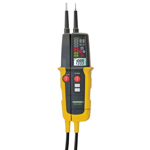 TRACON 2 pólusú feszültségvizsgáló és AVK teszter, LED LCD kijelző, 12-1000V AC/DC, 30mA FI‐Test (PANMV-1000AD)