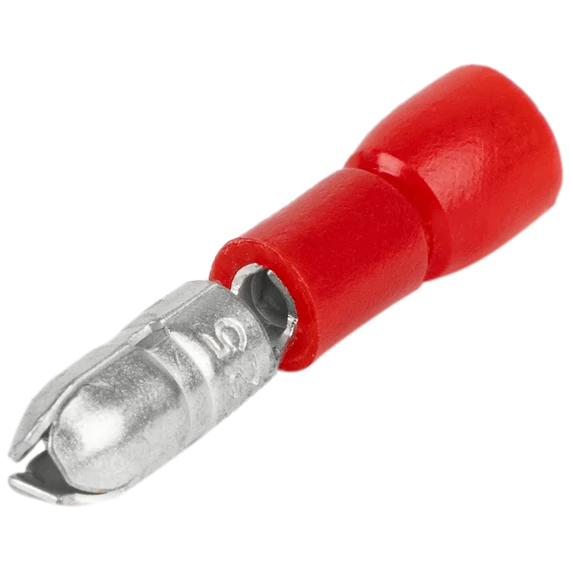 TRACON Szigetelt hengeres csatlakozó dugó, elektrolitréz, piros, 1,5mm2, (d1=1,8mm, d2=4mm), PVC (PH4)