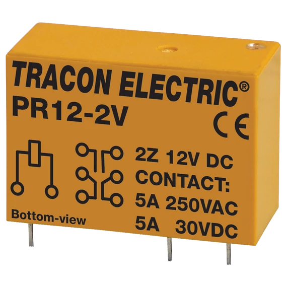 TRACON Print relé, 12V DC / 2xCO (5A, 230V AC / 30V DC) (PR12-2V)
