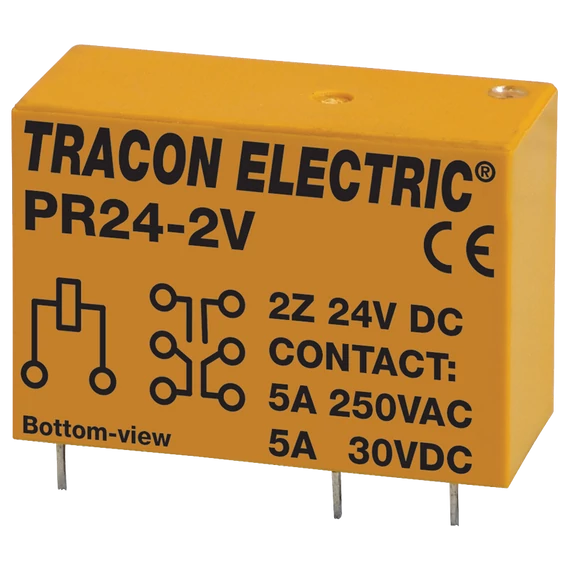 TRACON Print relé, 24V DC / 2xCO (5A, 230V AC / 30V DC) (PR24-2V)