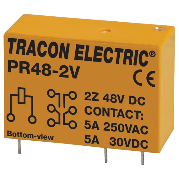 TRACON Print relé, 48V DC / 2xCO (5A, 230V AC / 30V DC) (PR48-2V)