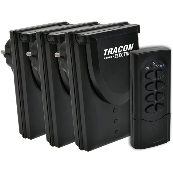 TRACON Távkapcsolós csatlakozóaljzat, 3 aljzat, 1 távírányító, IP44, 230VAC, 50Hz, 3600W, IP44, 433,92MHz (RCS13-IP)