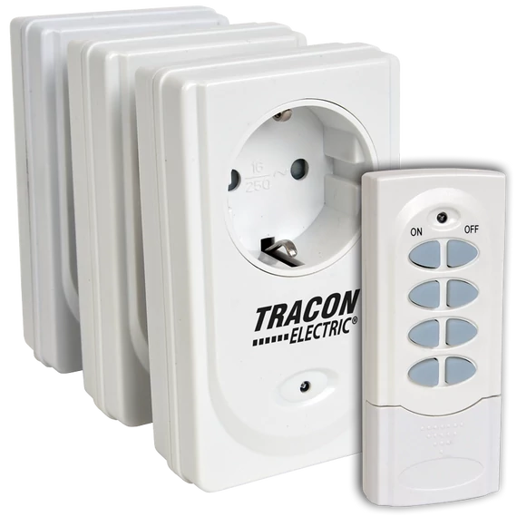 TRACON Távkapcsolós csatlakozóaljzat, 3 aljzat, 1 távírányító, 230VAC, 50Hz, 3600W, IP20, 433,92MHz (RCS13)