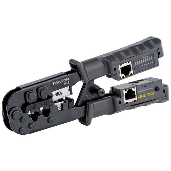 TRACON Vágó- ,csupaszító- és présszerszám teszterrel, RJ45, RJ11, RJ12 (RJT)