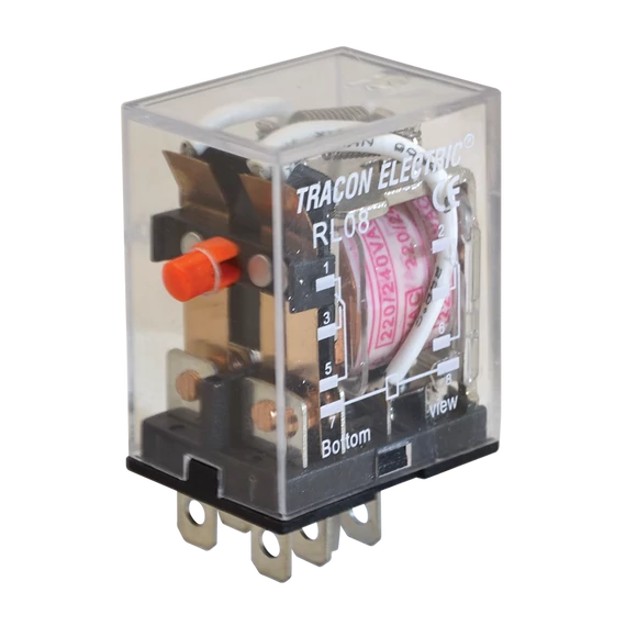 TRACON Miniatűr teljesítmény relé, 24V AC / 2xCO (10A, 230V AC / 28V DC) (RL08-24AC)