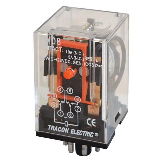 TRACON Ipari relé, 12V AC / 2xCO, (3A, 230V AC / 28V DC) (RM08-12AC)