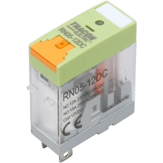 TRACON Print relé tesztgombbal és állapotjelzéssel, 24V DC / 1xCO (NC: 12A, NO: 15A, 230V AC / 30V DC) (RN05-24DC)