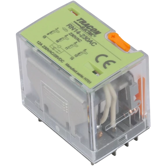 TRACON Miniatűr teljesítményrelé tesztgombbal és állapotjelzéssel, 24V DC / 4xCO (12A, 230V AC / 28V DC) (RN14-24DC)