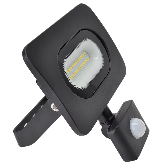 TRACON SMD fényvető mozgásérzékelővel, fekete, 220-240V, 10W, 4000K, IP65, 800lm, 120°, 10s-7min, 3-10m, EEI=G (RSMDLM10H)