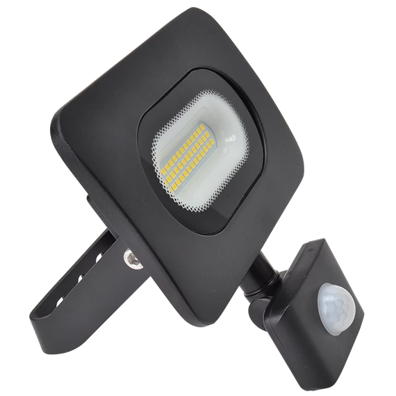TRACON SMD fényvető mozgásérzékelővel, fekete, 220-240V, 20W, 4000K, IP65, 1600lm, 120°, 10s-7min, 3-10m, EEI=G (RSMDLM20H)
