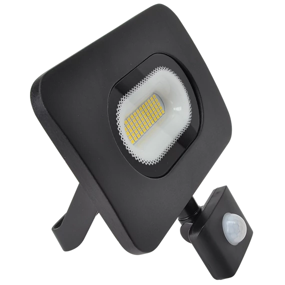 TRACON SMD fényvető mozgásérzékelővel, fekete, 220-240V, 30W, 4000K, IP65, 2700lm, 120°, 10s-7min, 3-10m, EEI=F (RSMDLM30H)
