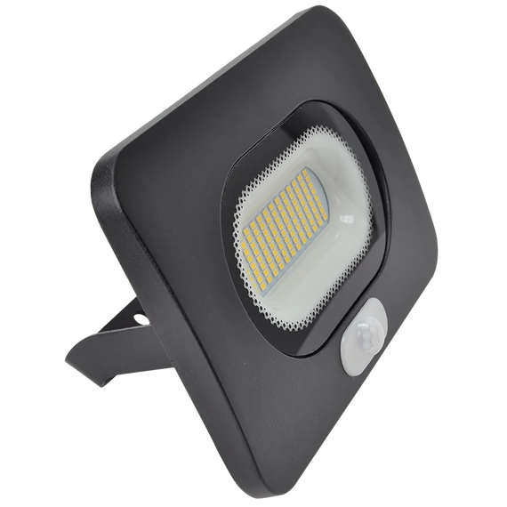 TRACON SMD fényvető mozgásérzékelővel, fekete, 220-240V AC, 50W, 4000K, IP65, 4000lm, 110°, 3-10m, EEI=G (RSMDLM50)
