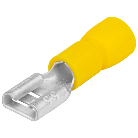 TRACON Szigetelt rátolható csatlakozó hüvely, sárgaréz, sárga, 6,3x0,8mm, 6mm2 (SCSH6)