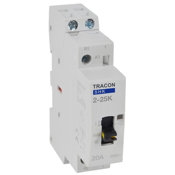 TRACON Installációs kontaktor, 230V AC, 50Hz, 1 Mod, 2xNO, AC1/AC7a, 25A (SHK2-25K)