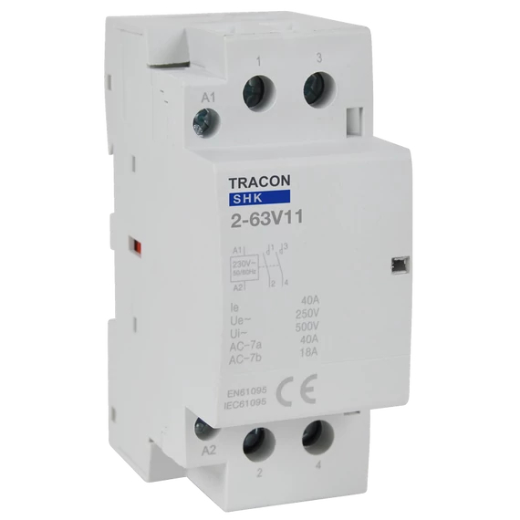 TRACON Installációs kontaktor, 230V AC, 50Hz, 2 Mod, 1xNO+1xNC, AC1/AC7a, 63A (SHK2-63V11)
