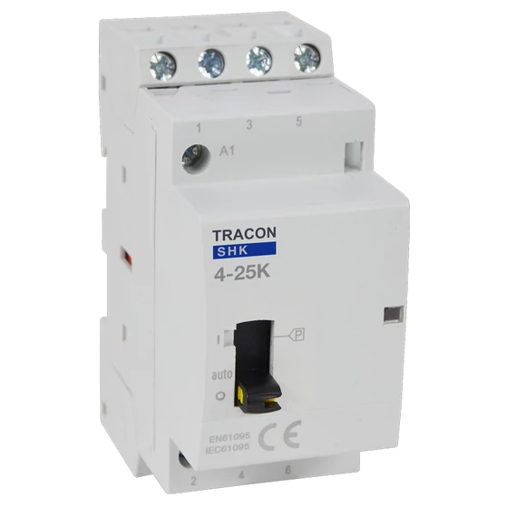 TRACON Installációs kontaktor, 230V AC, 50Hz, 2 Mod, 4xNO, AC1/AC7a, 25A (SHK4-25K)
