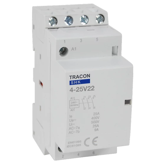 TRACON Installációs kontaktor, 230V AC, 50Hz, 2 Mod, 2xNO+2xNC, AC1/AC7a, 25A (SHK4-25V22)