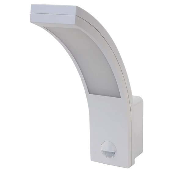 TRACON Mozgásérzékelős fali lámpatest, ívelt forma, 230VAC, 10W, 140°, 2-9m, 10s-5m, 4500K , IP54, 800lm, EEI=G (SLI10W)