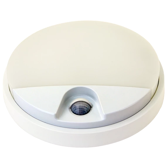TRACON Mozgásérzékelős kerek fali lámpatest, 230VAC, 10W, 140°, 2-9m, 10s-5m, 4500K , IP54, 800lm, EEI=G (SLK10W)