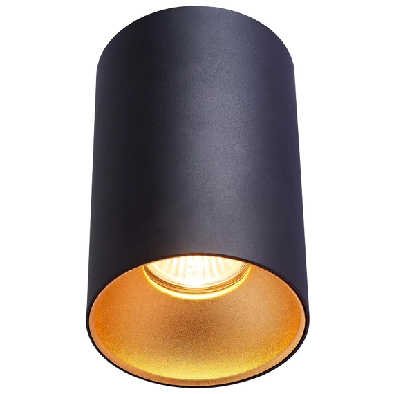 TRACON Mennyezeti spot lámpatest, hengeres, fekete, arany reflektor, 100-240VAC, 50Hz, 1xGU10, max.35W (SPGU10MGB)