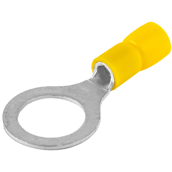 TRACON Szigetelt szemes saru, ónozott elektrolitréz, sárga, 6mm2, M12, (d1=3,4mm, d2=13mm), PVC (SSZ12)