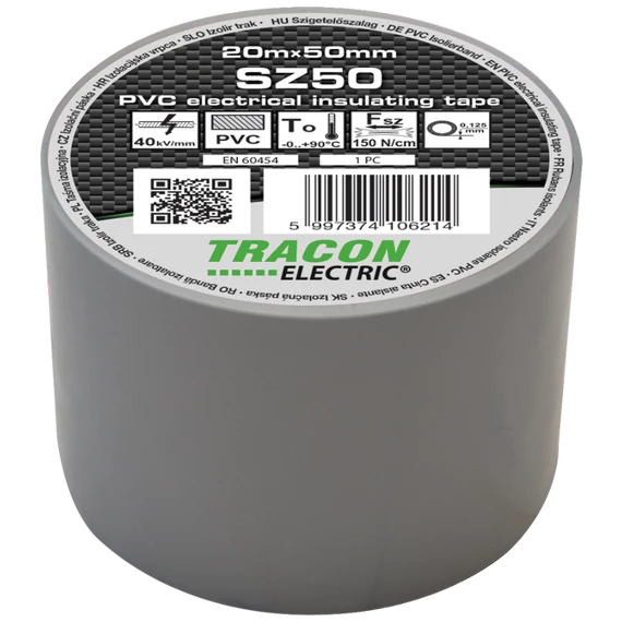 TRACON Szigetelőszalag, szürke, 20mx50mm, PVC, 0-90°C, 40kV/mm (SZ50)