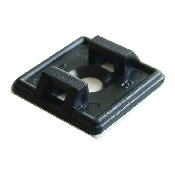 TRACON Öntapadós/csavarozható, 2oldalt fűzhető kötegelő talp, fekete, 18,7x18,7mm, d=4,4mm,PA6.6 (TALP191-2)