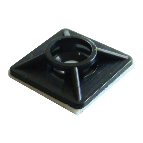 TRACON Öntapadós/csavarozható, 4oldalt fűzhető kötegelő talp, fekete, 20x20mm, d=2,9mm, PA6.6 (TALP191)