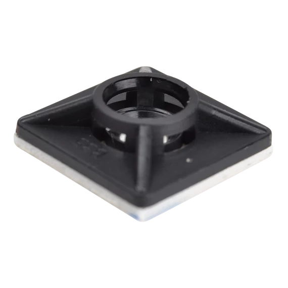 TRACON Öntapadós/csavarozható, 4oldalt fűzhető kötegelő talp, fekete, 19x19mm, d=5mm, PA6.6, 3M (TALP201)