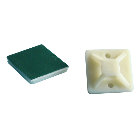 TRACON Öntapadós/csavarozható, 4oldalt fűzhető kötegelő talp, natúr, 25x25mm, d=3,5mm, PA6.6 (TALP270)