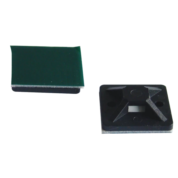 TRACON Öntapadós/csavarozható, 4oldalt fűzhető kötegelő talp, fekete, 25x25mm, d=3,5mm, PA6.6 (TALP271)