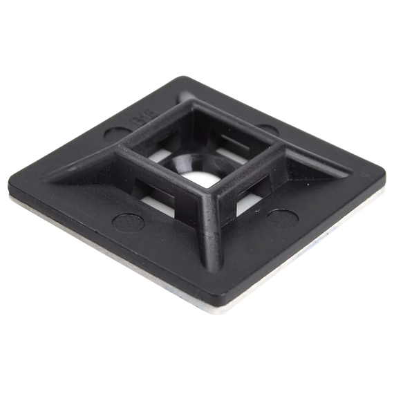 TRACON Öntapadós/csavarozható, 4oldalt fűzhető kötegelő talp, fekete, 28x28mm, d=5,7mm, PA6.6, 3M (TALP281)