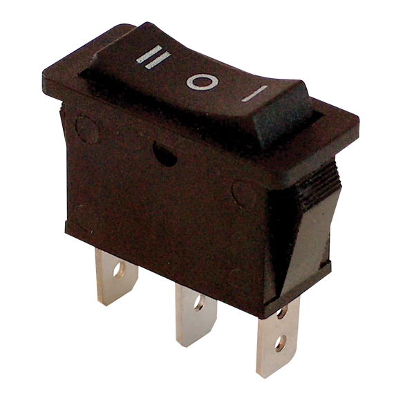 TRACON Készülékkapcsoló, háromállású, fekete (I-0-II felirat), 16(6)A, 250V AC (TES-12)