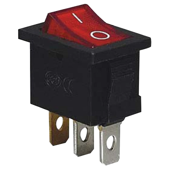 TRACON Készülékkapcsoló, BE-KI, piros-világító (0-I felirat), 16(6)A, 250V AC (TES-33)
