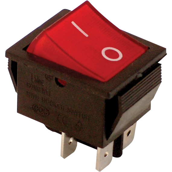 TRACON Készülékkapcs., BE-KI, 2-pólus, piros, 0-I felirat, világító, 16(6)A, 250V AC (TES-42)