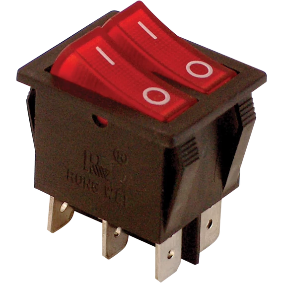TRACON Készülékkapcsoló, BE-KI, 2-áramkör, piros, 0-I felirattal, 16(6)A, 250V AC (TES-43)