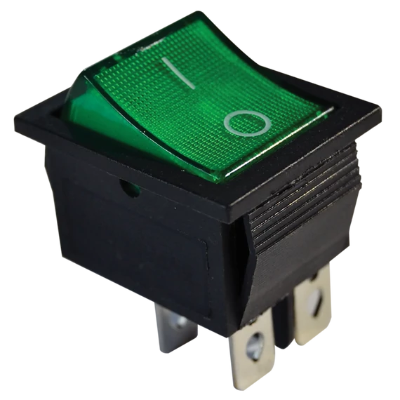 TRACON Készülékkapcsoló, BE-KI, 2P, világító, zöld, 0-I felirattal, 16(6)A, 250V AC (TES-44)