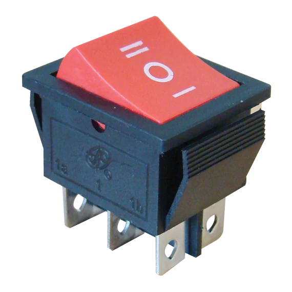 TRACON Készülékkapcsoló, háromállású, piros, I-0-II felirattal, 16(6)A, 250V AC (TES-52)