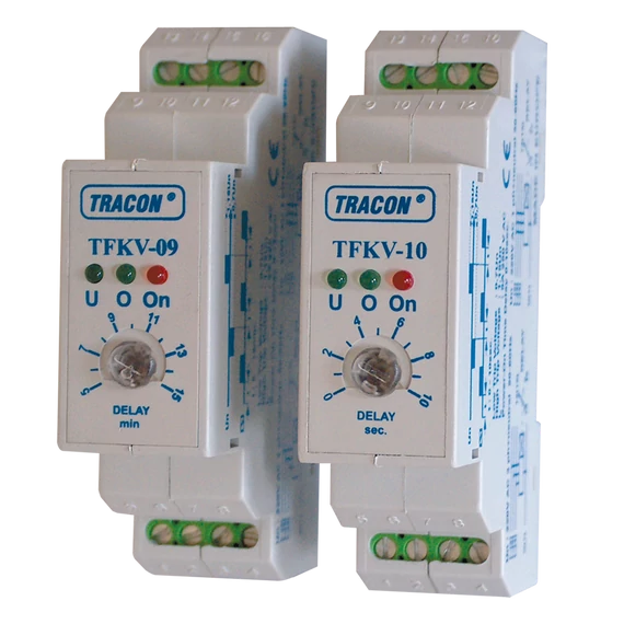 TRACON Védőrelé, feszültségfigyelő, 1f/3f, beáll. visszakapcs.késl., Umin=160V, 5-15min, 5A/250V AC (TFKV-09)