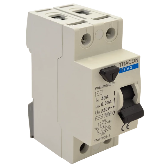 TRACON Áram-védőkapcsoló, 2 pólusú, 40A, 300mA, 6kA, AC (TFV2-40300)