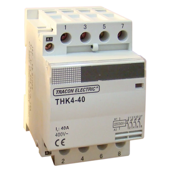 TRACON Installációs kontaktor, 230/400V, 50Hz, 4P, 4xNO, 63/25A, 13/3,8kW, 24V AC (THK4-63-24)