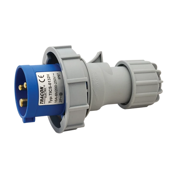 TRACON Ipari csatlakozó dugó, fokozott védelemmel, 16A, 250V, 2P+E, 6h, IP67 (TICS-0132H)