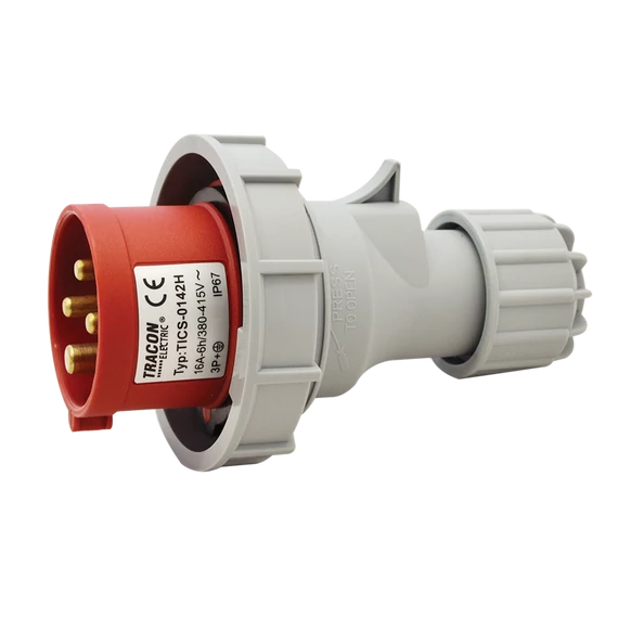 TRACON Ipari csatlakozó dugó, fokozott védelemmel, 16A, 400V, 3P+E, 6h, IP67 (TICS-0142H)