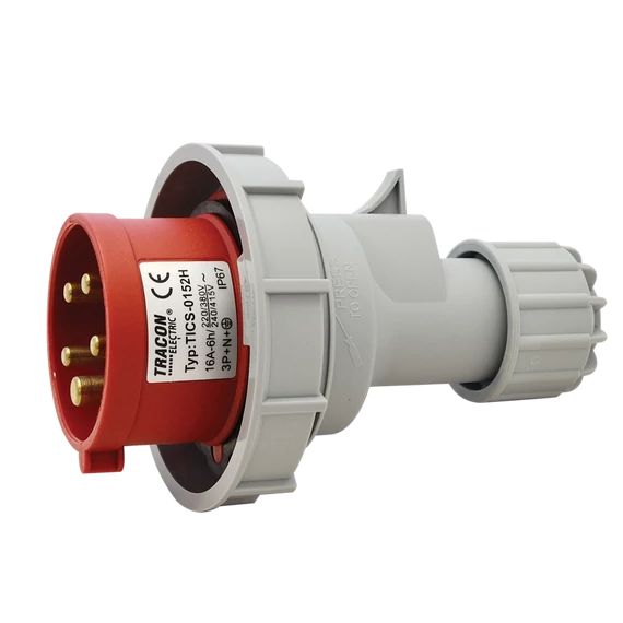 TRACON Ipari csatlakozó dugó, fokozott védelemmel, 16A, 400V, 3P+N+E, 6h, IP67 (TICS-0152H)