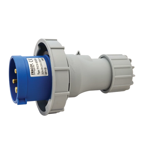 TRACON Ipari csatlakozó dugó, fokozott védelemmel, 32A, 250V, 2P+E, 6h, IP67 (TICS-0232H)