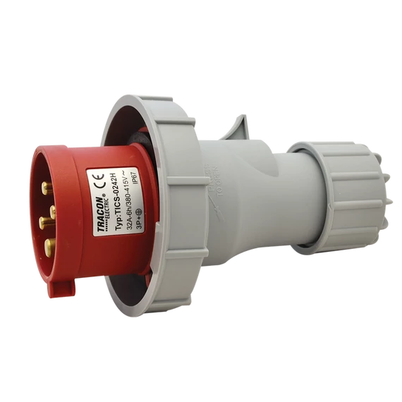 TRACON Ipari csatlakozó dugó, fokozott védelemmel, 32A, 400V, 3P+E, 6h, IP67 (TICS-0242H)