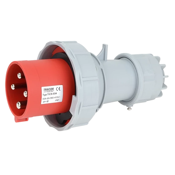 TRACON Ipari csatlakozó dugó, fokozott védelemmel, 63A, 400V, 3P+E, 6h, IP67 (TICS-034)