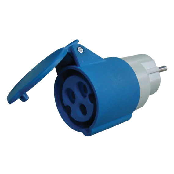 TRACON Csatlakozó adapter, Schuko/CEE, 16A, 250V, IN 2P+E (Schuko), OUT 2P+E 6h (CEE) (TICS-A3)