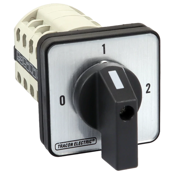 TRACON Választókapcsoló, 0-1-2, 400V, 50Hz, 25A, 2x4P, 7,5kW, 48x48mm, 90° (TKB-259/4)